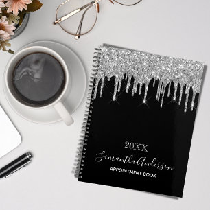 Schwarze Silber-Glittertropfen 2026 Planer