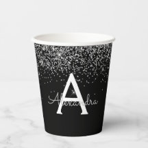 Schwarze Silber-Glitzer-Sparkon-Monogramm-Papiergr