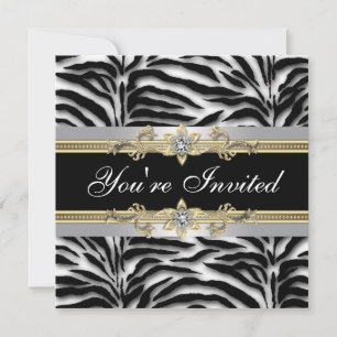 Schwarze Silber-Gold-Zebra-Party zu jedem Anlass Einladung