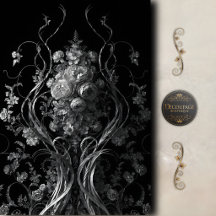 Schwarze Silber-Gotik-Blumen-Dekoupage