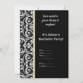 SCHWARZE SILBER GRAY PATTERN BACHELOR PARTEI EINLA EINLADUNG (Vorderseite)