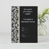 SCHWARZE SILBER GRAY PATTERN BACHELOR PARTEI EINLA EINLADUNG (Stehend Vorderseite)