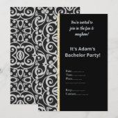 SCHWARZE SILBER GRAY PATTERN BACHELOR PARTEI EINLA EINLADUNG (Vorne/Hinten)