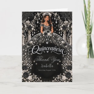 Schwarze Silber-Quinceañera-Feier Dankeskarte
