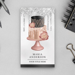 Schwarze Silber-Roségold-Torte Konditor Bäckerei Visitenkarte