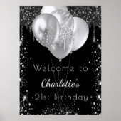 Schwarze Silberballons zum Geburtstag Begrüßungsze Poster (Vorne)