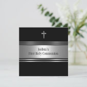 Schwarze Silberkreuze Erste Kommune Einladung (Stehend Vorderseite)