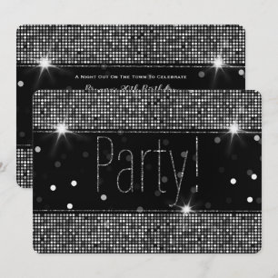 Schwarze & silbern funkelnde Partylichter zum Gebu Einladung