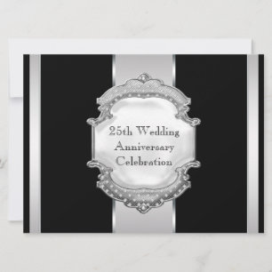 Schwarze Silberne 25. Hochzeitstag-Party Einladung