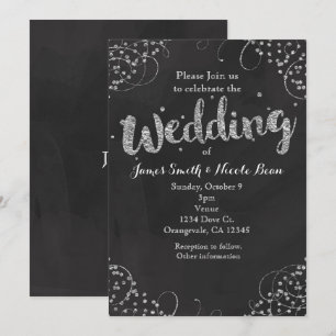 Schwarze & silberne elegante Hochzeitseinladung Einladung