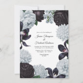 Schwarze & silberne Foto-/QR-Code-Blumenhochzeit Einladung (Vorderseite)