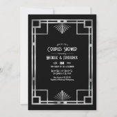 Schwarze & silberne Gatsby-Art-Deco-Couples-Shower Einladung (Vorderseite)