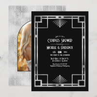 Schwarze & silberne Gatsby-Art-Deco-Couples-Shower