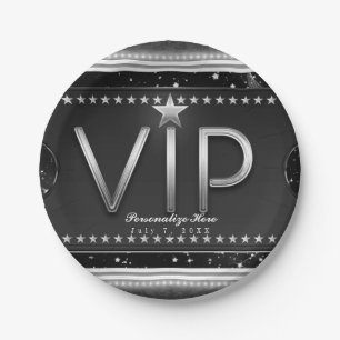 Schwarze & silberne Glamour Stars VIP-Ticket benut Pappteller