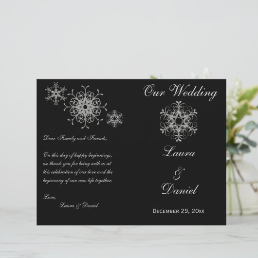 Schwarze, Silberne Glitzer - Snowflakes Hochzeitsp (Stehend Vorderseite)
