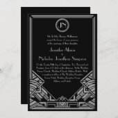 Schwarze silberne Kunst-Deko Gatsby Art-Hochzeit Einladung (Vorne/Hinten)