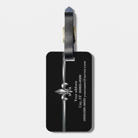 Schwarze silberne Lilie Gepäckanhänger (Rückseite vertikal)