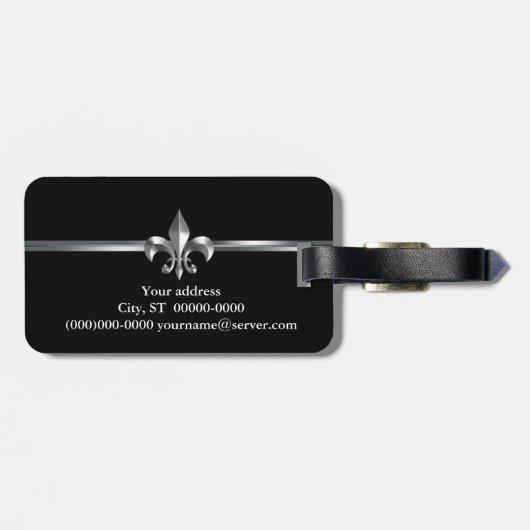 Schwarze silberne Lilie Gepäckanhänger (Rückseite horizontal)