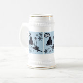 Schwarze, silberne und blaue Schneedesigns. Bierglas (Vorderseite Links)