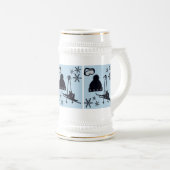 Schwarze, silberne und blaue Schneedesigns. Bierglas (VorderseiteRechts)