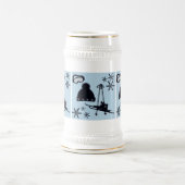 Schwarze, silberne und blaue Schneedesigns. Bierglas (Mittel)