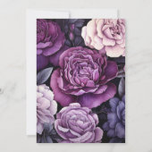 Schwarze, Silberne und dunkle Lila Blumenhochzeit Einladung (Rückseite)