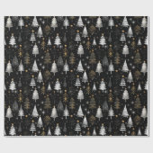 Schwarze, Silberne und goldene Weihnachtsbaumen Geschenkpapier (Flach)