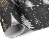 Schwarze, Silberne und goldene Weihnachtsbaumen Geschenkpapier (Rolleneckpunkt)