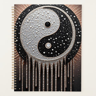 Schwarze silberne Yin-Yang-Tropfen-Verzierungen Planer