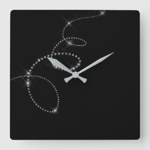 Schwarze silbernes Grau Gemms KristallSwarovski Quadratische Wanduhr