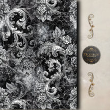 Schwarze Silberrolle Floral Decoupage
