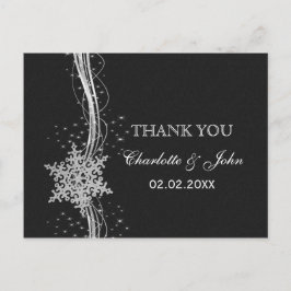 Schwarze Silberschneeflocken Winterhochzeit Danke Postkarte