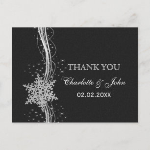 Schwarze Silberschneeflocken Winterhochzeit Danke Postkarte