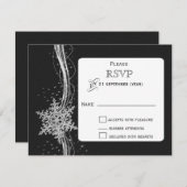 Schwarze Silberschneeflocken Winterhochzeit UAWG RSVP Karte (Vorne/Hinten)