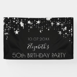 Schwarze Silbersterne zum Geburtstag begrüßen Banner