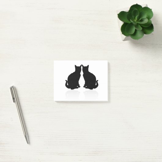 Schwarze Silhouette 2 Katzen Post-it Klebezettel (Büro)