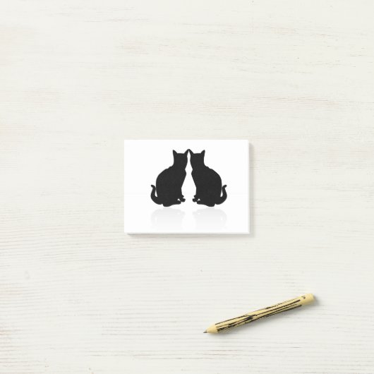 Schwarze Silhouette 2 Katzen Post-it Klebezettel (Auf Schreibtisch)