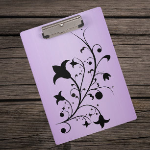 Schwarze Silhouette Abstrakte Rollblumen Lila Klemmbrett