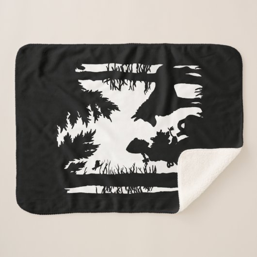 Schwarze Silhouette auf dem Weißroten Reitstelwolf Sherpadecke (Vorderseite (Horizontal))