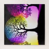 Schwarze Silhouette Bäume mit kräftigen Farben Puzzle (Vertikal)