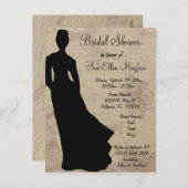 Schwarze Silhouette Bridge Beige Blumenhintergrund Einladungspostkarte (Vorne/Hinten)