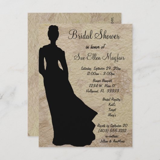 Schwarze Silhouette Bridge Beige Blumenhintergrund Einladungspostkarte (Vorne/Hinten)