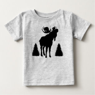 Schwarze Silhouette Bull Moose Pine Trees Baby T-shirt