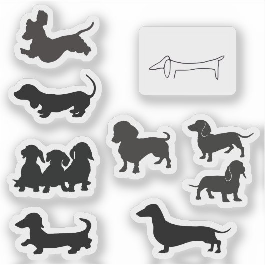 Schwarze Silhouette Dachshund Aufkleber (Vorderseite)