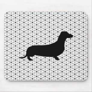 Schwarze Silhouette-Dackel auf Schwarzweiss Mousepad