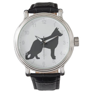 Schwarze Silhouette des deutschen Schäferhundes Armbanduhr