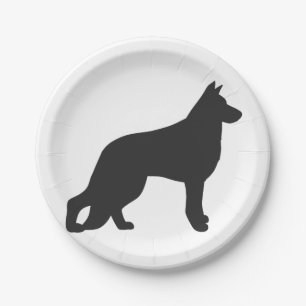 Schwarze Silhouette des deutschen Schäferhundes Pappteller