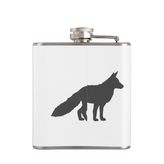 Schwarze Silhouette eines flauschigen Fuchses Flachmann (Rückseite)