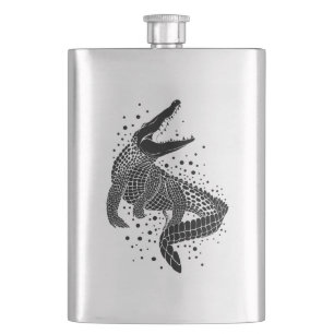 Schwarze Silhouette eines Krokodils Flachmann