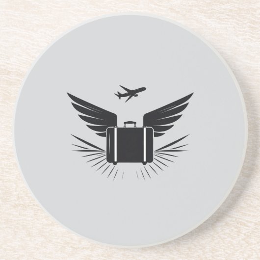 Schwarze Silhouette eines Reisekoffer Getränkeuntersetzer (Vorne)